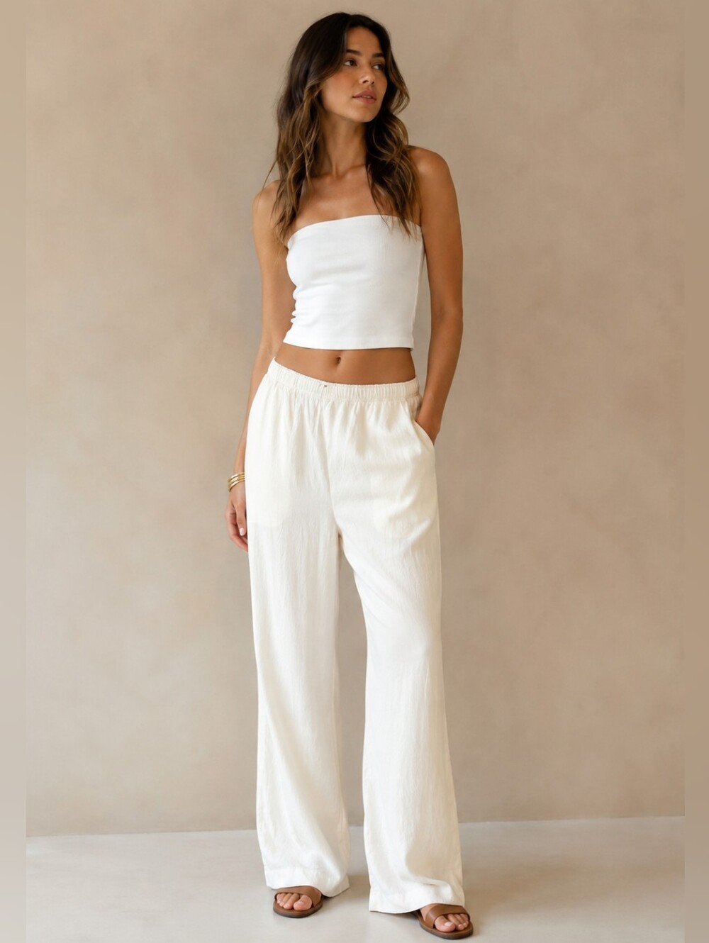 JCrew Stratus Textured Satin Pants Ivory Wide Leg Sz LT Quiet Luxury Resortwear